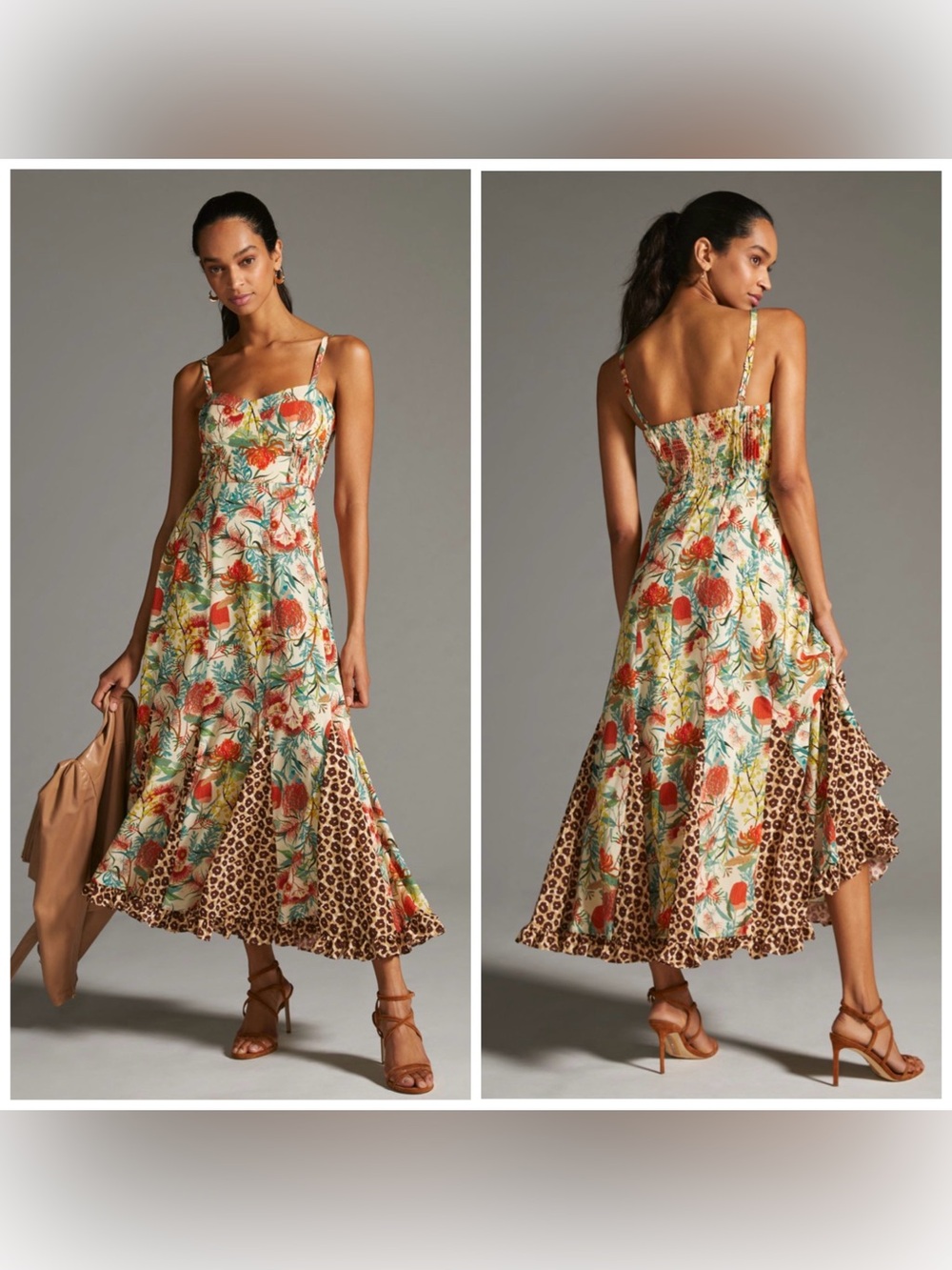 Anthropologie Hutch Corset Maxi Dress Floral Leopard Cheetah Size 0